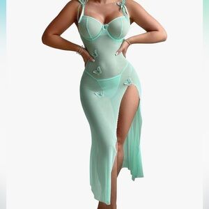 Mint green Dollbaby lingerie pinup bow camisole nightie vintage y2k butterfly